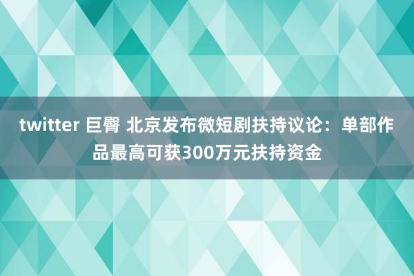 twitter 巨臀 北京发布微短剧扶持议论：单部作品最高可获300万元扶持资金