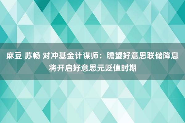 麻豆 苏畅 对冲基金计谋师：瞻望好意思联储降息将开启好意思元贬值时期