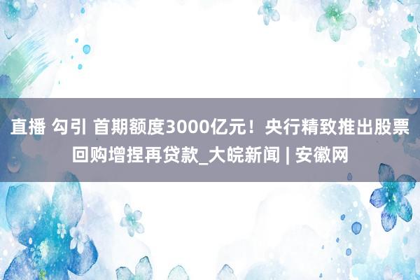 直播 勾引 首期额度3000亿元！央行精致推出股票回购增捏再贷款_大皖新闻 | 安徽网