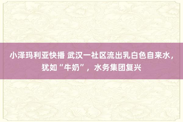 小泽玛利亚快播 武汉一社区流出乳白色自来水，犹如“牛奶”，水务集团复兴