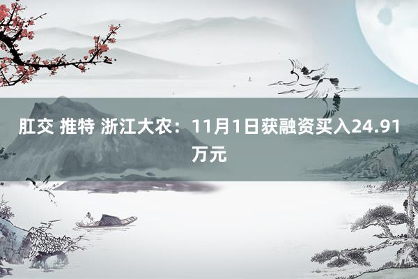 肛交 推特 浙江大农：11月1日获融资买入24.91万元