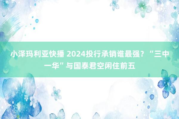 小泽玛利亚快播 2024投行承销谁最强？“三中一华”与国泰君空闲住前五