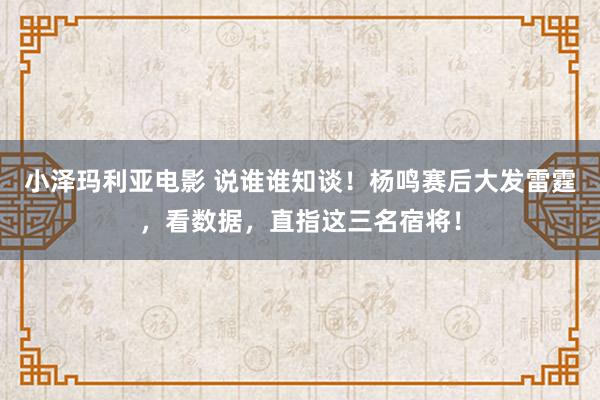 小泽玛利亚电影 说谁谁知谈！杨鸣赛后大发雷霆，看数据，直指这三名宿将！